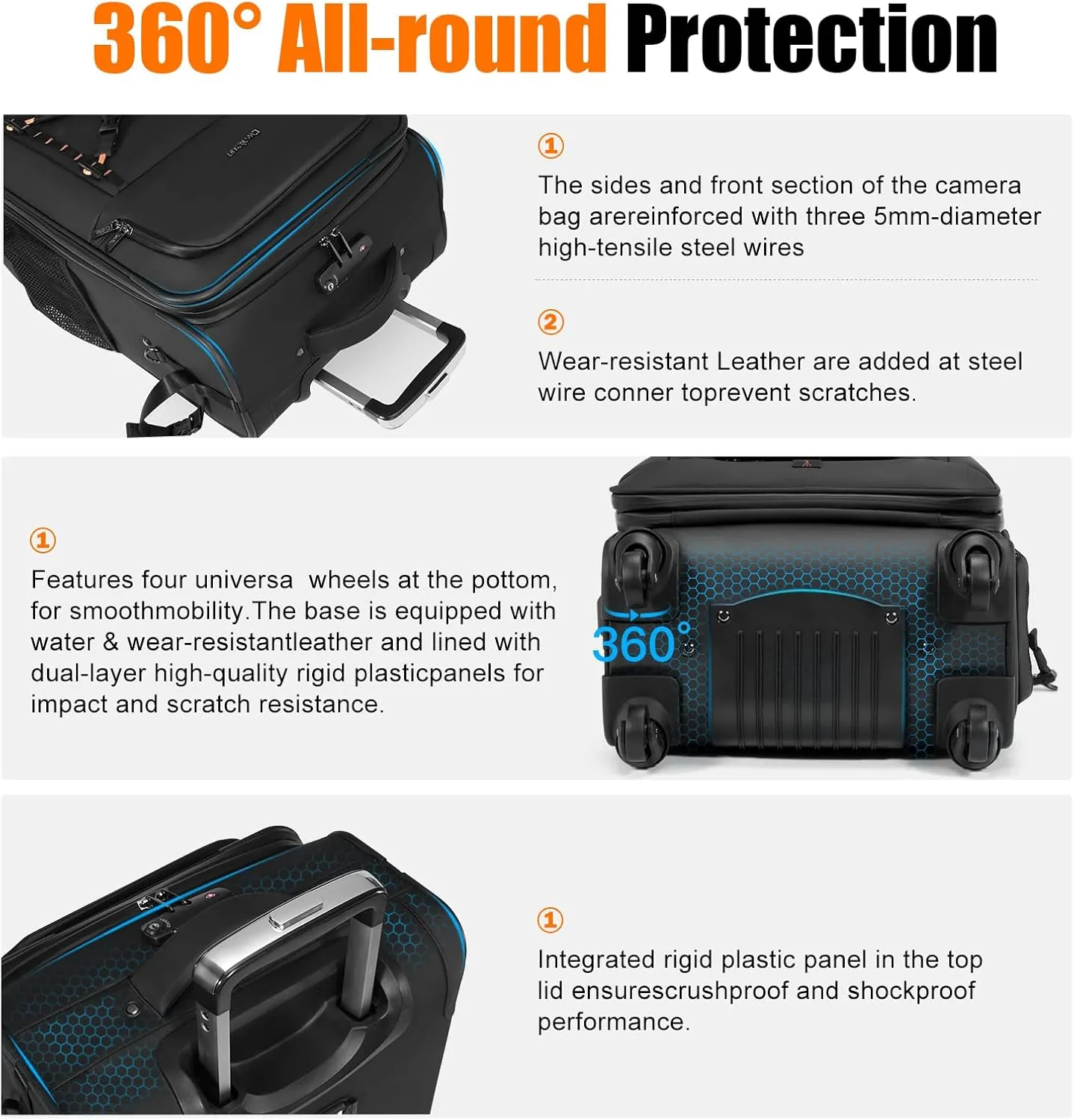 Cwatcun D136Camera Backpack Rolling