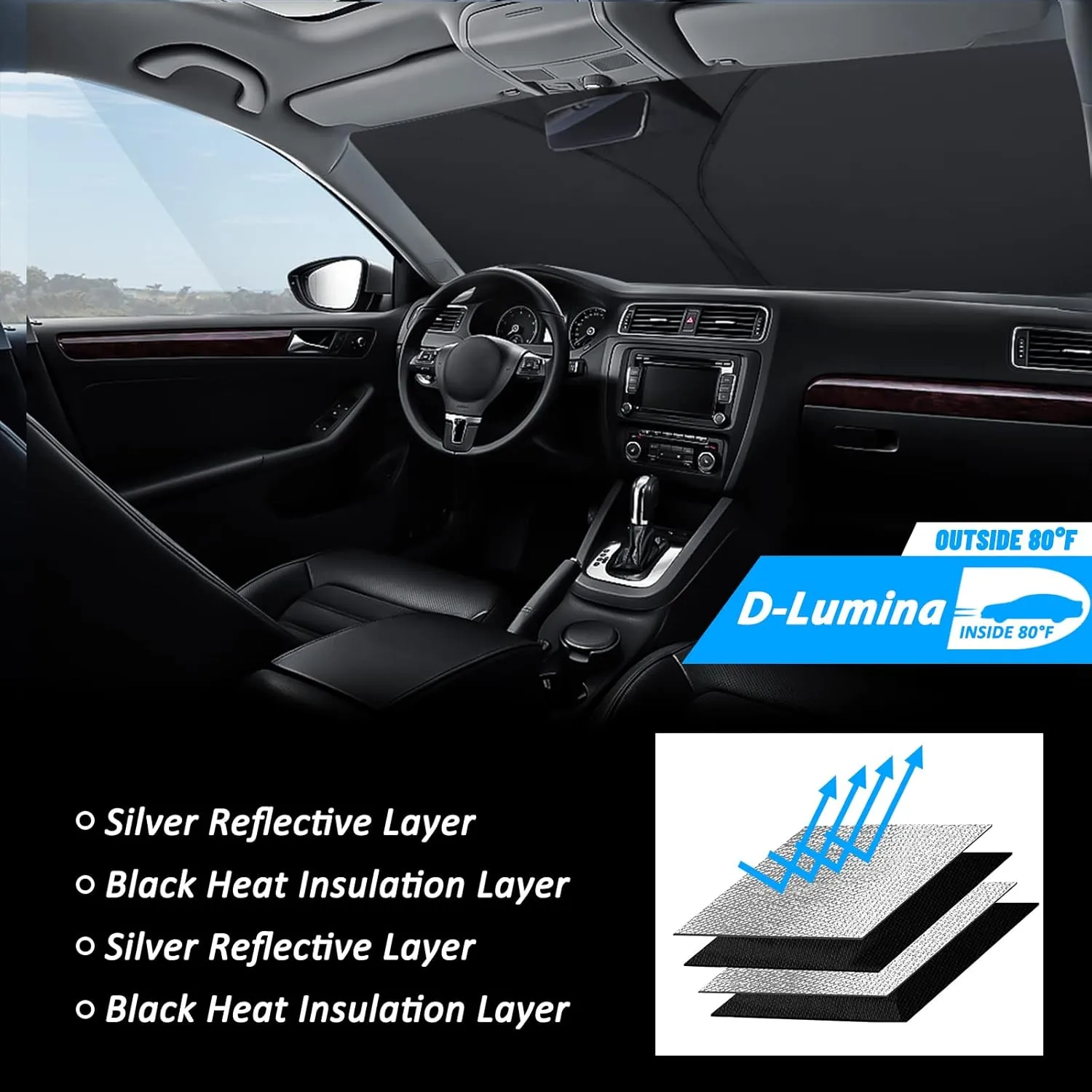 D-Lumina Windshield Sun Shade for 2016-2025 Honda Pilot Accessories, Front Window Sunshade Sun Visor Protector Block UV Rays Heat, Foldable 2 Layers 210T Material