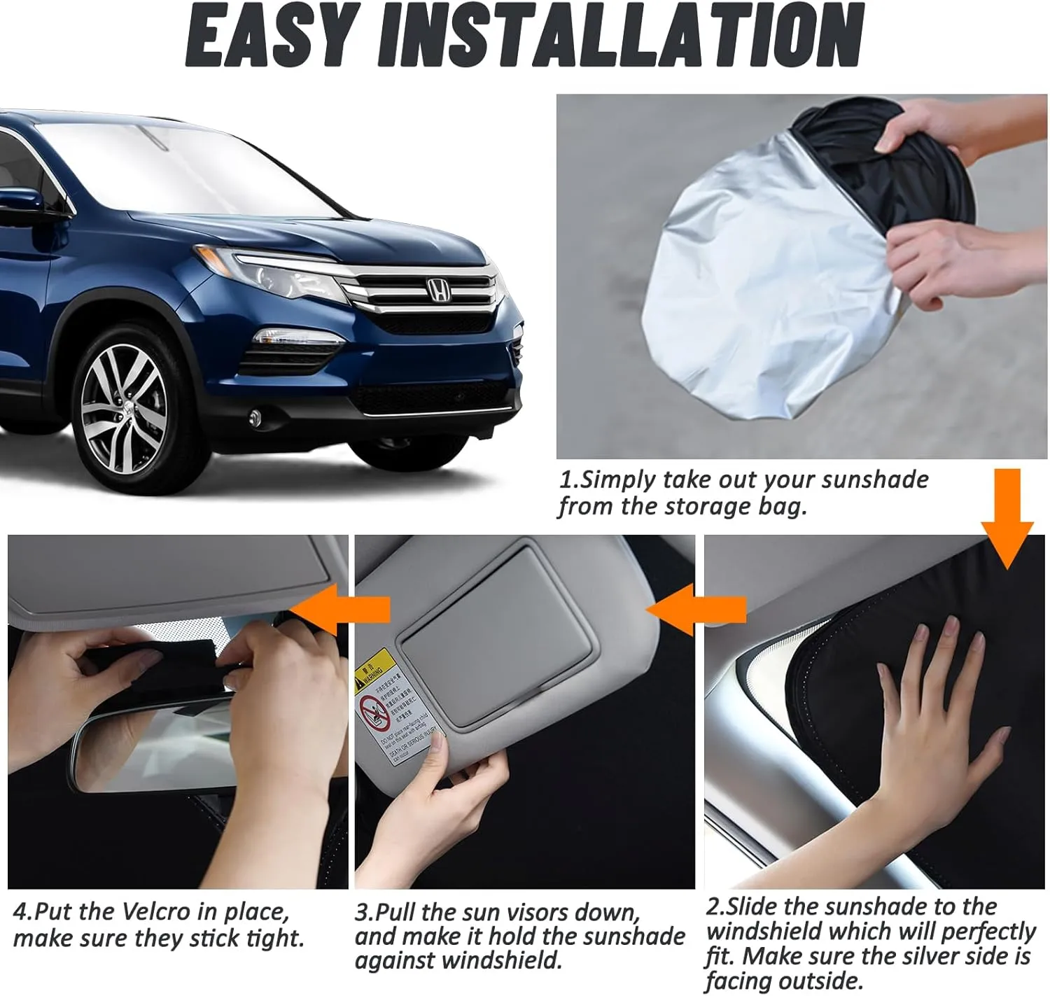 D-Lumina Windshield Sun Shade for 2016-2025 Honda Pilot Accessories, Front Window Sunshade Sun Visor Protector Block UV Rays Heat, Foldable 2 Layers 210T Material