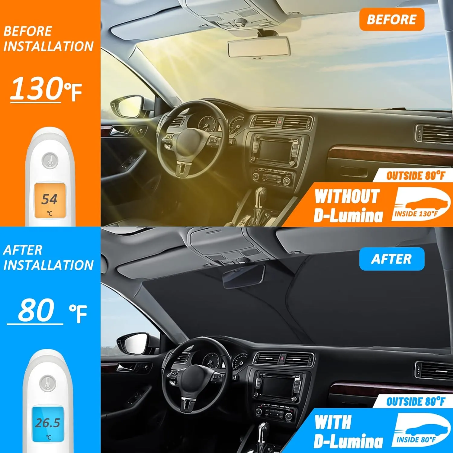 D-Lumina Windshield Sun Shade for 2016-2025 Honda Pilot Accessories, Front Window Sunshade Sun Visor Protector Block UV Rays Heat, Foldable 2 Layers 210T Material