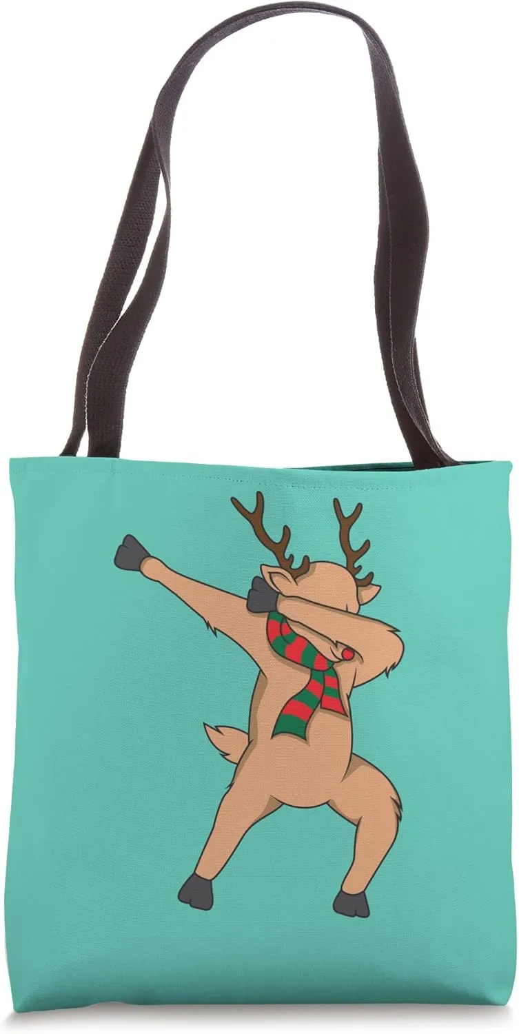 Dabbing Reindeer Aqua Handbag, Beachbag, Christmas Canvas Tote Bag