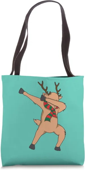 Dabbing Reindeer Aqua Handbag, Beachbag, Christmas Canvas Tote Bag