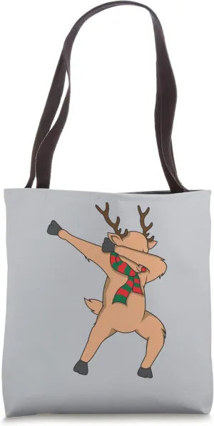 Dabbing Reindeer Silver Handbag, Beachbag, Christmas Canvas Tote Bag