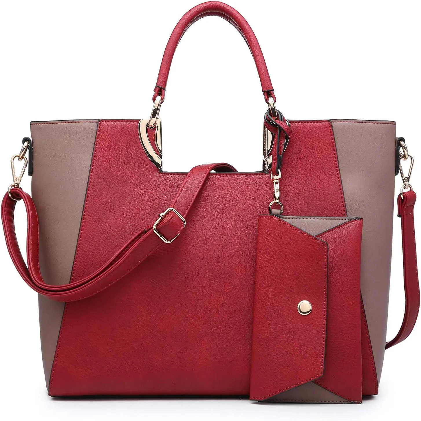 Dasein Women Two Tone Handbag Purse Top Handle Shoulder Bag Tote Hobo Work Bag w/Matching Clutch