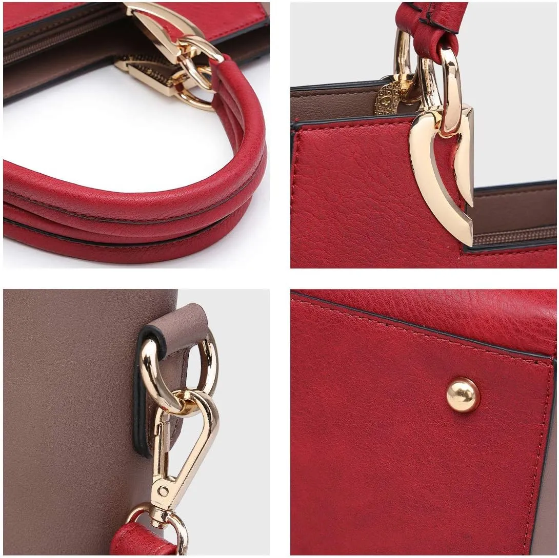 Dasein Women Two Tone Handbag Purse Top Handle Shoulder Bag Tote Hobo Work Bag w/Matching Clutch