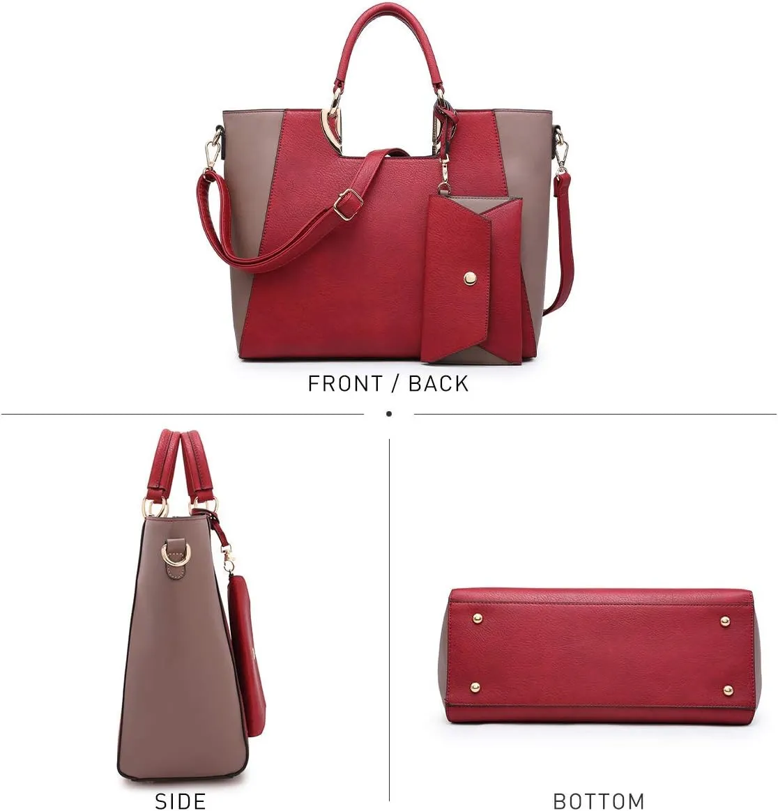 Dasein Women Two Tone Handbag Purse Top Handle Shoulder Bag Tote Hobo Work Bag w/Matching Clutch