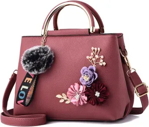 Dayfine Women Satchel Bag 3D Floral Purse Top Handle Bag PU Leather Shoulder Bag Small Handbag Spring Crossbody Bag
