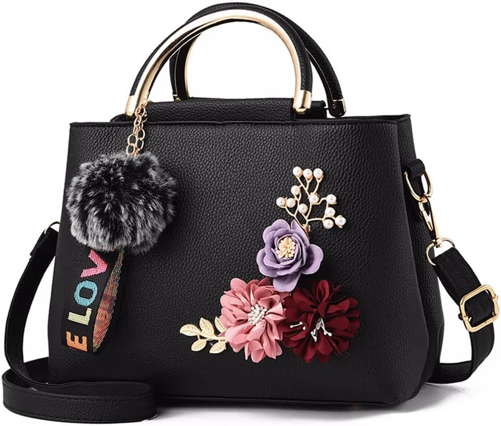Dayfine Women Satchel Bag 3D Floral Purse Top Handle Bag PU Leather Shoulder Bag Small Handbag Spring Crossbody Bag
