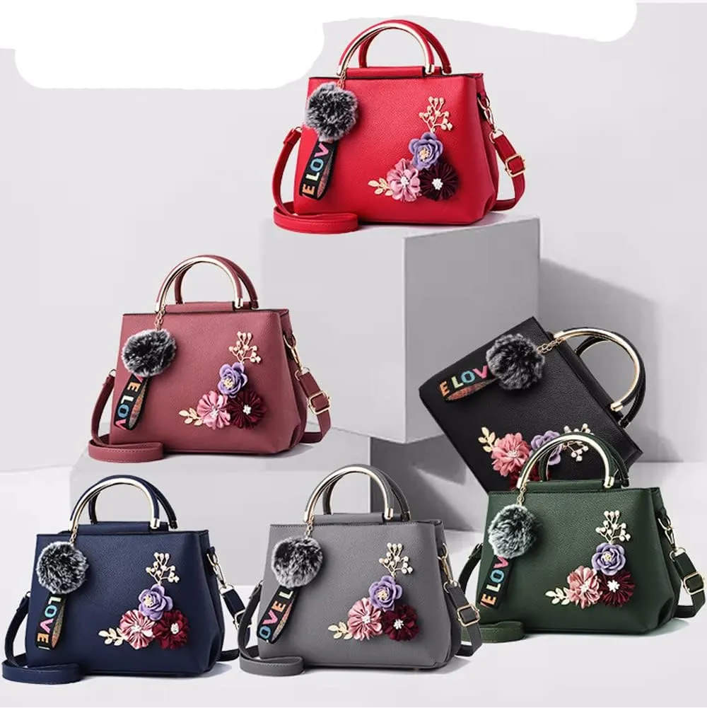 Dayfine Women Satchel Bag 3D Floral Purse Top Handle Bag PU Leather Shoulder Bag Small Handbag Spring Crossbody Bag