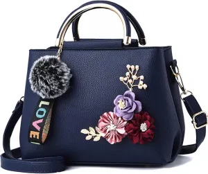 Dayfine Women Satchel Bag 3D Floral Purse Top Handle Bag PU Leather Shoulder Bag Small Handbag Spring Crossbody Bag
