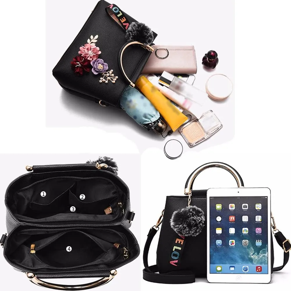 Dayfine Women Satchel Bag 3D Floral Purse Top Handle Bag PU Leather Shoulder Bag Small Handbag Spring Crossbody Bag