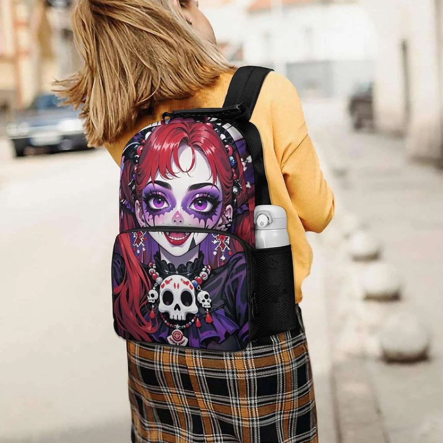 Daypack Anti-Theft Multipurpose Large Capacity Shoulder Bag - Cartoon Woman Women Mystical Skull Art Travel Hiking & Camping Rucksack With Smooth Zippers