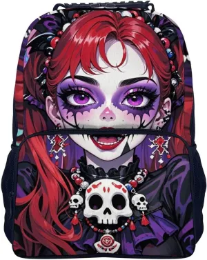 Daypack Anti-Theft Multipurpose Large Capacity Shoulder Bag - Cartoon Woman Women Mystical Skull Art Travel Hiking & Camping Rucksack With Smooth Zippers