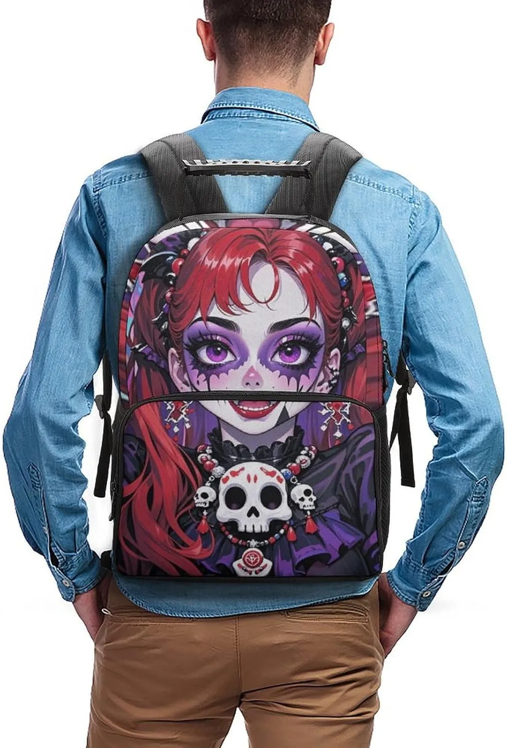 Daypack Anti-Theft Multipurpose Large Capacity Shoulder Bag - Cartoon Woman Women Mystical Skull Art Travel Hiking & Camping Rucksack With Smooth Zippers