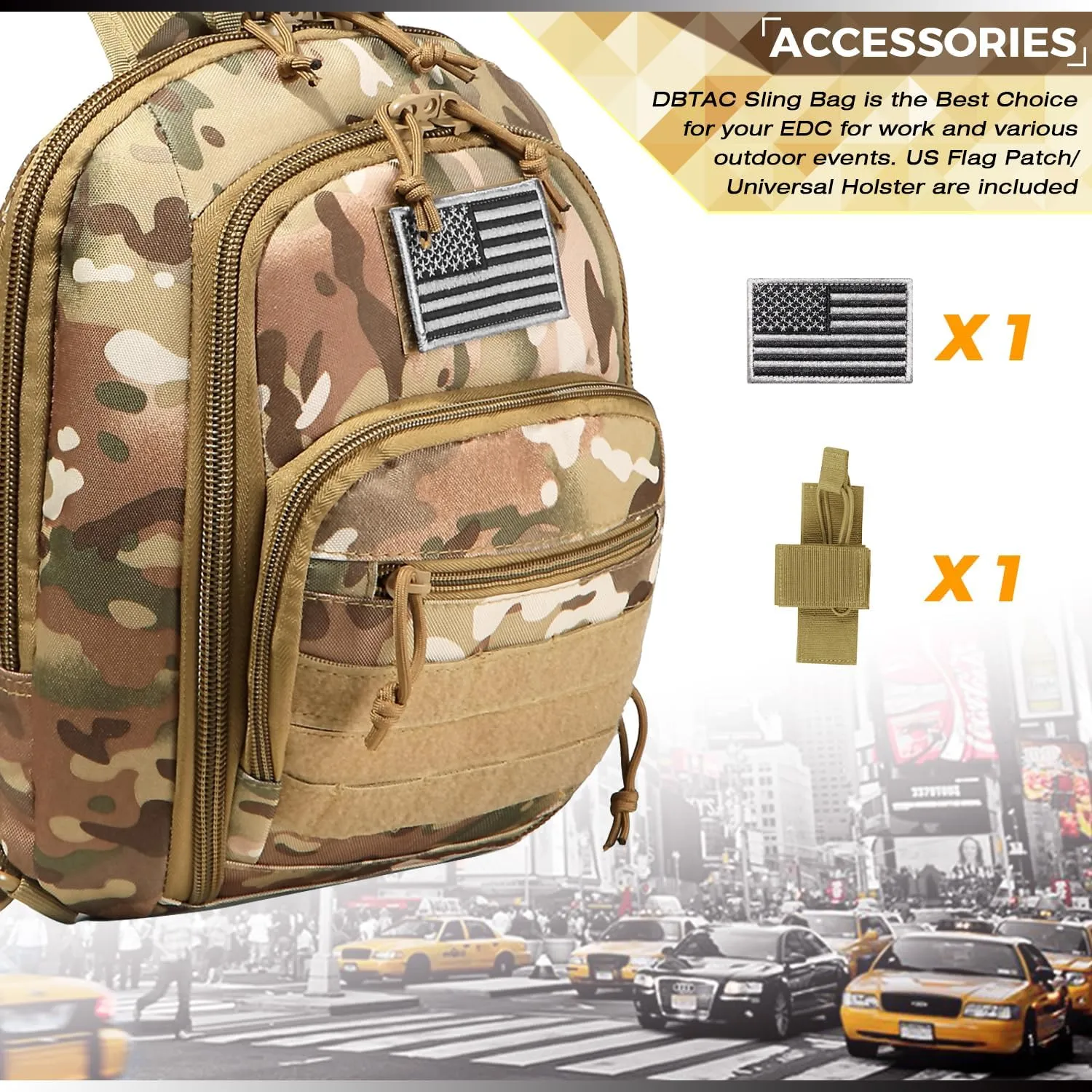 DBTAC Tactical Sling Bag | 8L Military Shoulder Chest Pack for Full Size Concealed Carry, Range, Travel, Outdoor Sports