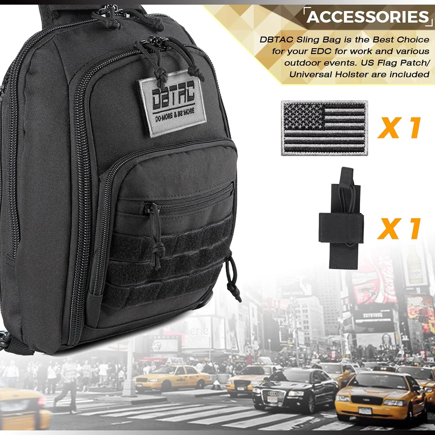 DBTAC Tactical Sling Bag | 8L Military Shoulder Chest Pack for Full Size Concealed Carry, Range, Travel, Outdoor Sports