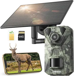 DEATTI 4G LTE Cellular Trail Cameras with 64GB SD Card,2.7K HD Solar Game Cameras with Night Vision Motion Activated Waterproof for Wildlife Deer Monitoring 0.1s Trigger Time(with SIM Card)