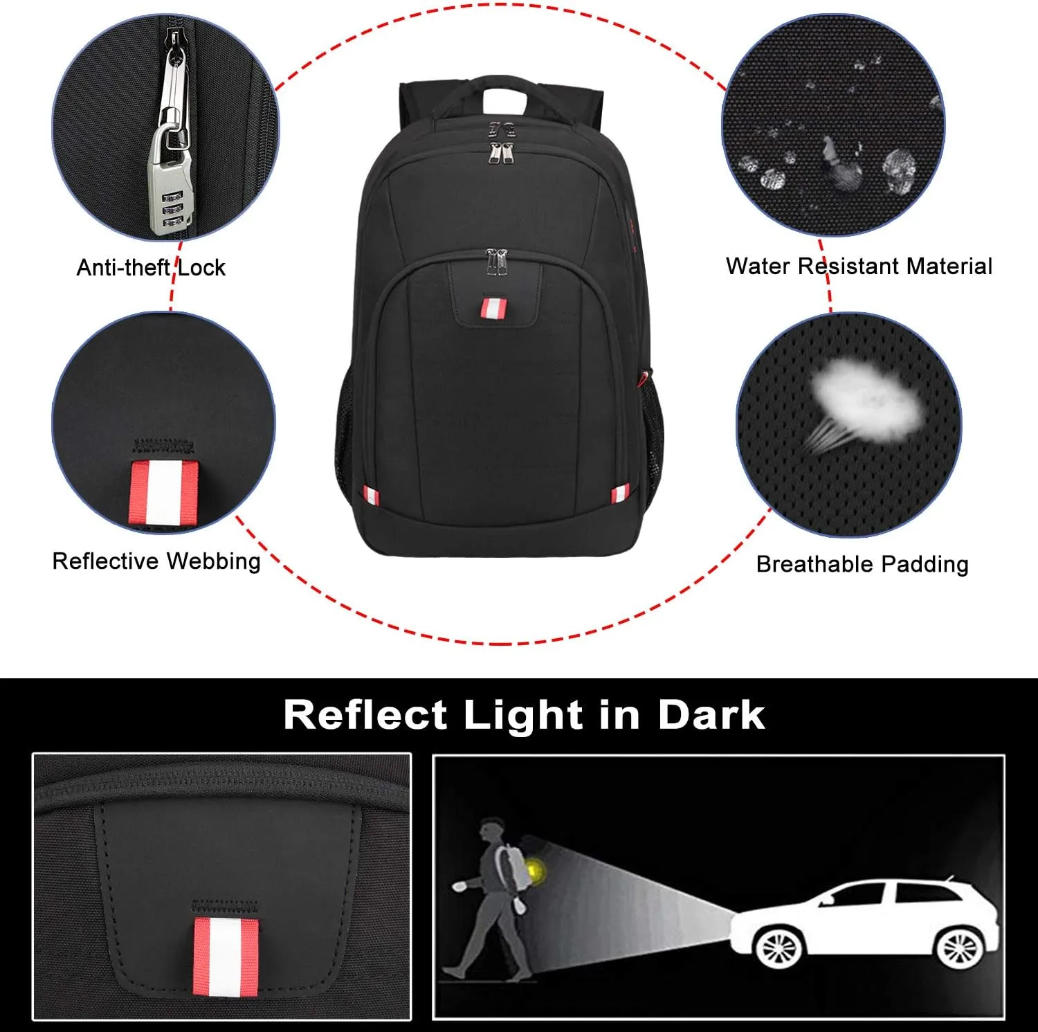 Della Gao Travel Laptop Backpack, Black Backpack for Men and Women with USB Charging Port Business Computer Back Pack (Black, 15.6 Inch)
