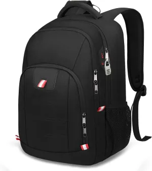 Della Gao Travel Laptop Backpack, Black Backpack for Men and Women with USB Charging Port Business Computer Back Pack (Black, 15.6 Inch)