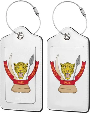 Democratic Republic of Congo National Emblem Luggage Tags Pu Leather with Privacy Cover Label Address Card and Durable Metal Ring Suitable for Men Women Handbags Backpacks