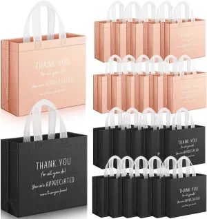 Demonwer 24 Pcs Employee Appreciation Gift Bags 12.6×11.0×4.7 Inch Reusable Glossy Thank You Gift Bags with Handle for Women Team Staff Coworker Teacher（Black,Rose Gold）