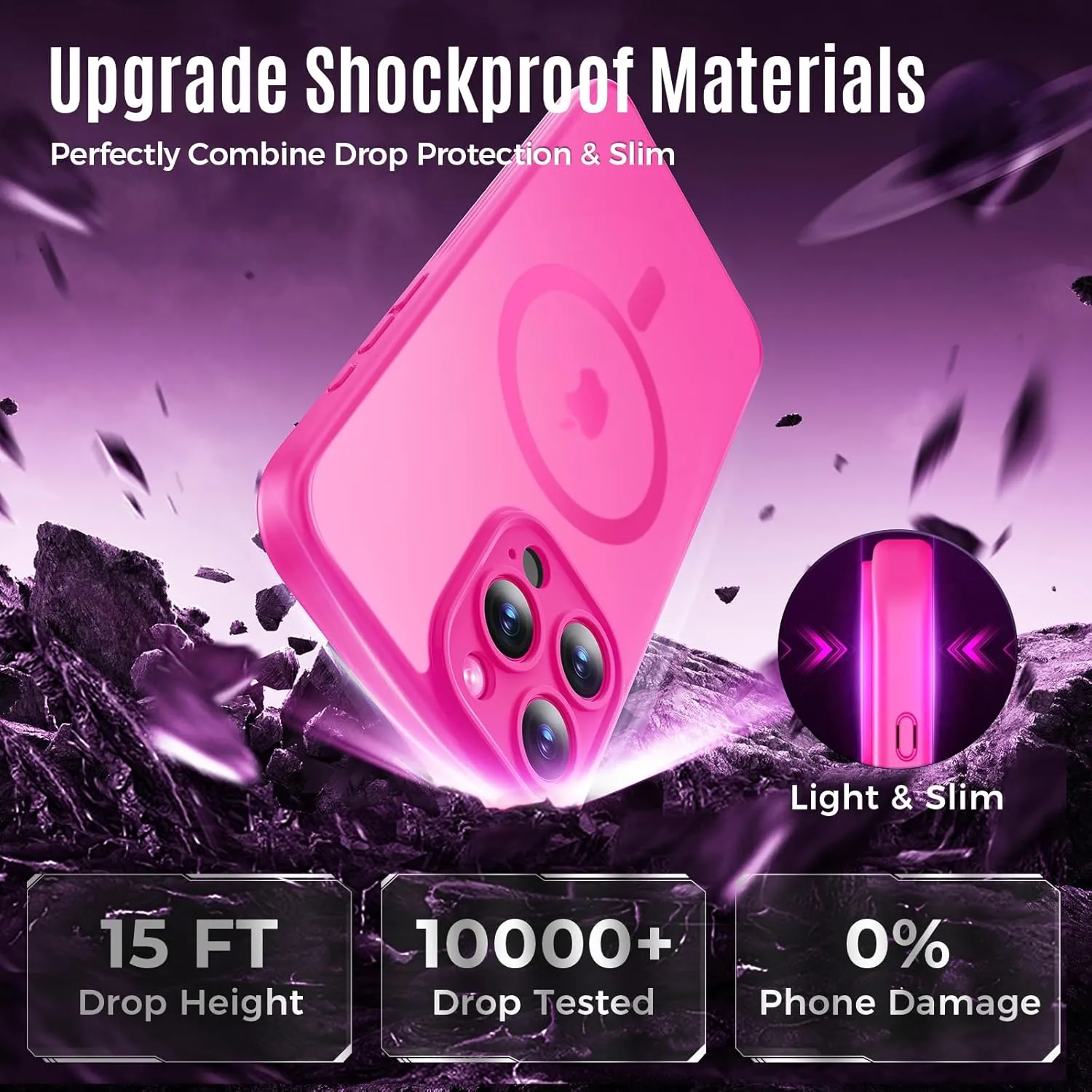 Designed for iPhone 16 Pro Max Case, Compatible with MagSafe, with Privacy Screen Protectors X2, [Camera Protection] [15FT Military Drop Protection] Shockproof Phone Case, 2024, Hot Pink