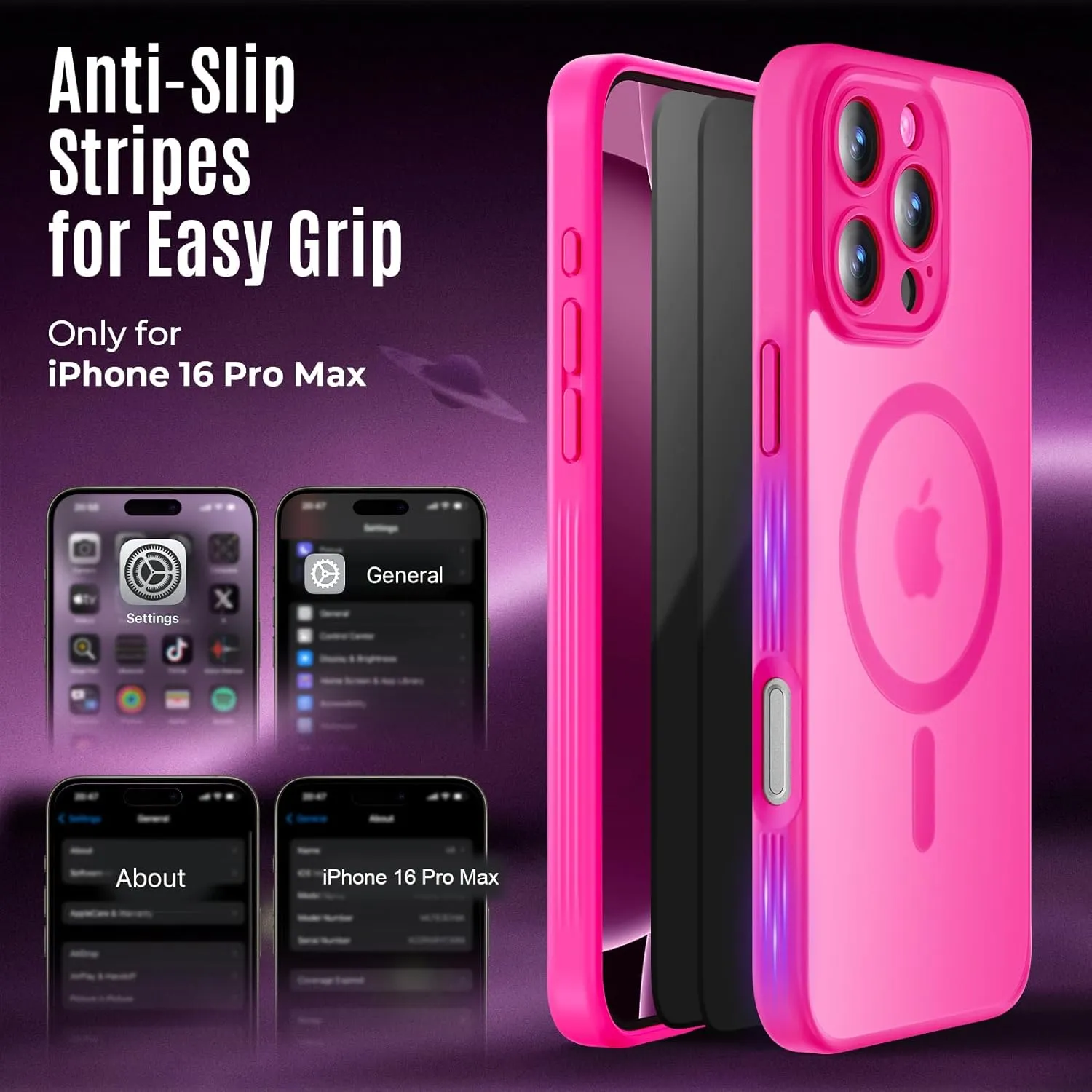 Designed for iPhone 16 Pro Max Case, Compatible with MagSafe, with Privacy Screen Protectors X2, [Camera Protection] [15FT Military Drop Protection] Shockproof Phone Case, 2024, Hot Pink