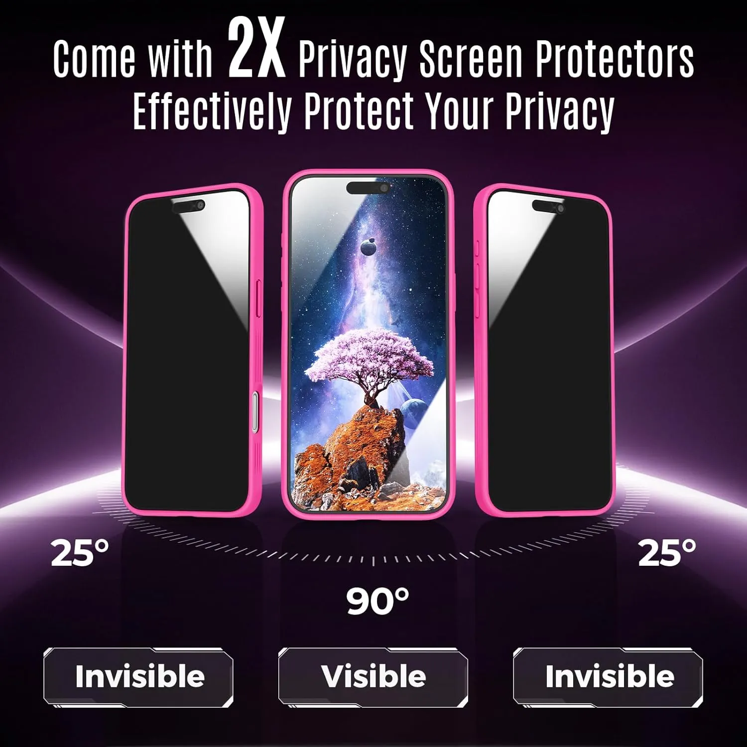 Designed for iPhone 16 Pro Max Case, Compatible with MagSafe, with Privacy Screen Protectors X2, [Camera Protection] [15FT Military Drop Protection] Shockproof Phone Case, 2024, Hot Pink