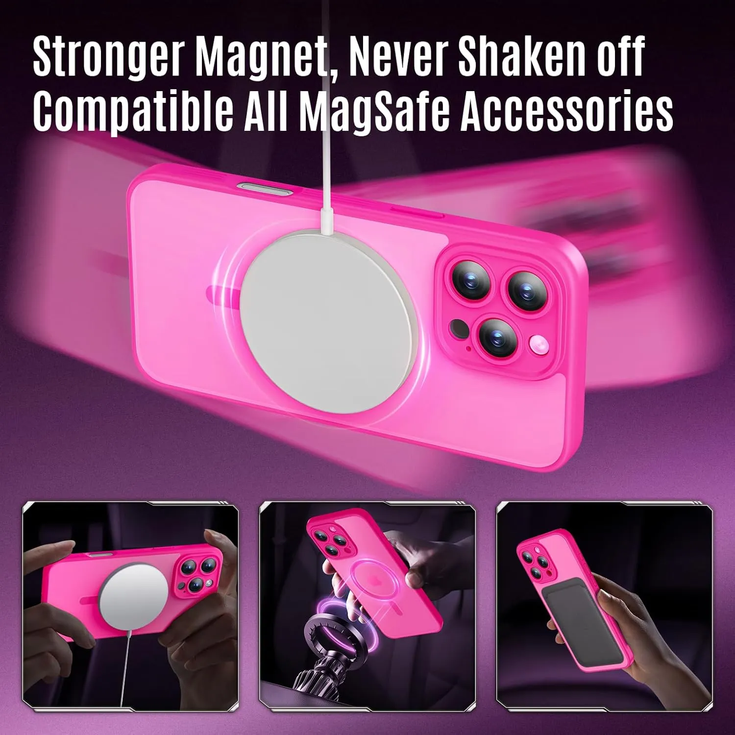 Designed for iPhone 16 Pro Max Case, Compatible with MagSafe, with Privacy Screen Protectors X2, [Camera Protection] [15FT Military Drop Protection] Shockproof Phone Case, 2024, Hot Pink