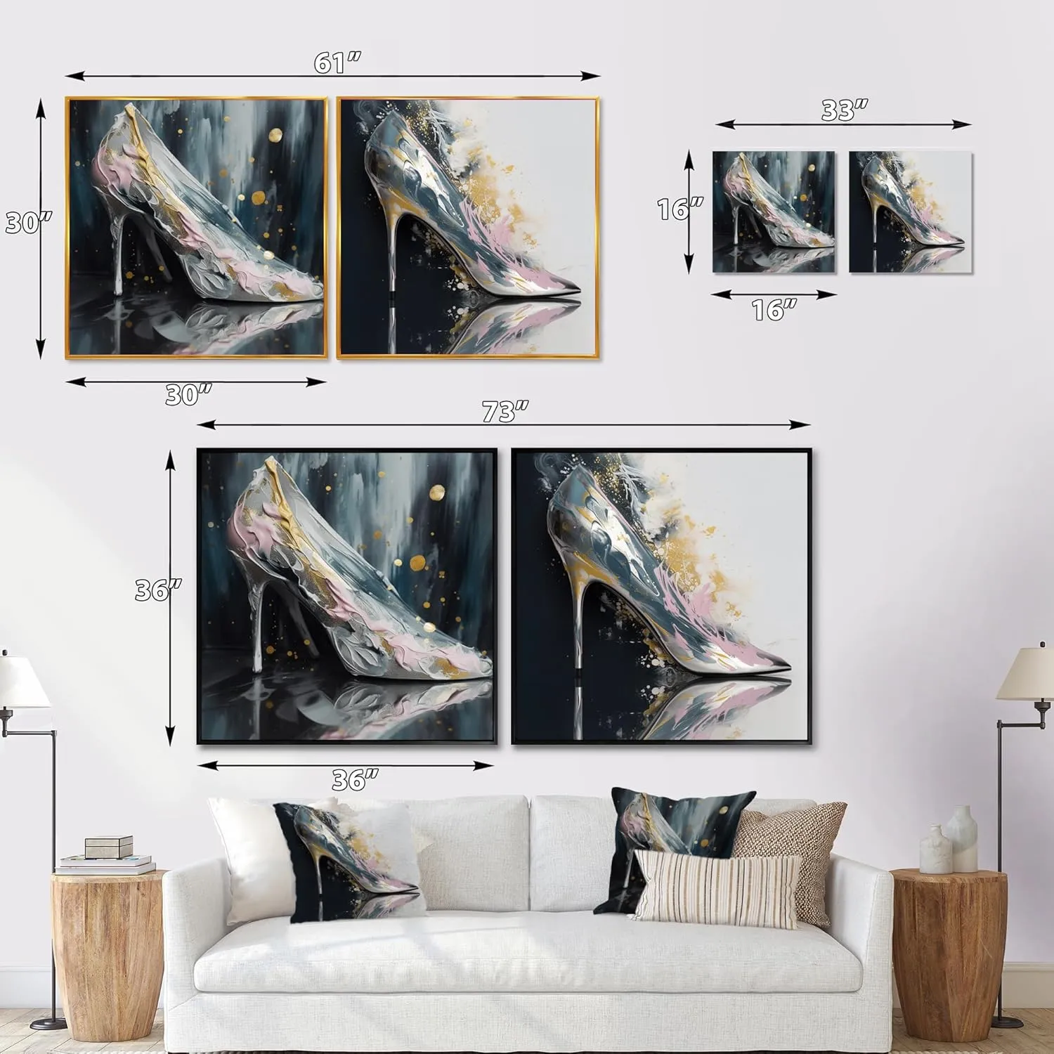 DesignQ Oversized Glam Canvas Framed Wall Decor Set - Large Pink Glorious Wall Art - Luxury Handbags Pink II - 73"x36" - Multipanel Fashion Framed Canvas Set