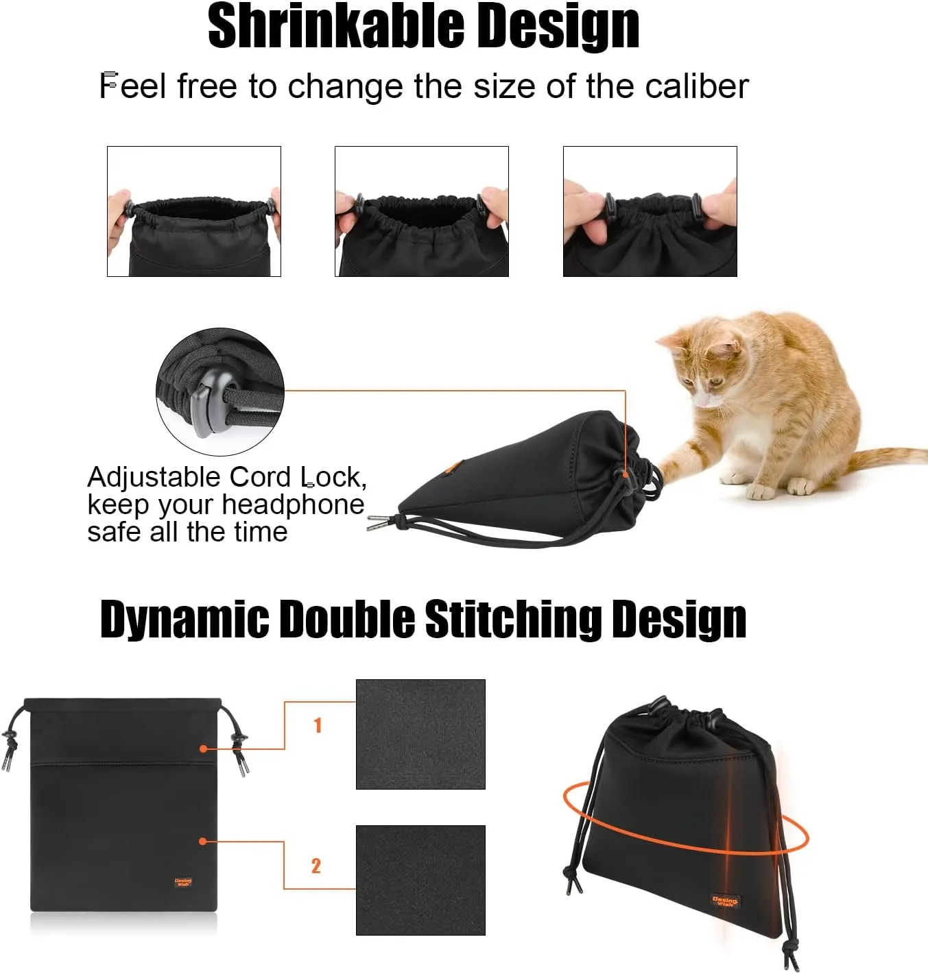 Desing Wish Headphone Storage Bag, 2 Pack Lightweight Headphone Carrying Pouches Headset Case Bag Travel Pouch for Headsets Overhead Headphones Neckband Earbuds (Small Black, Small Grey)
