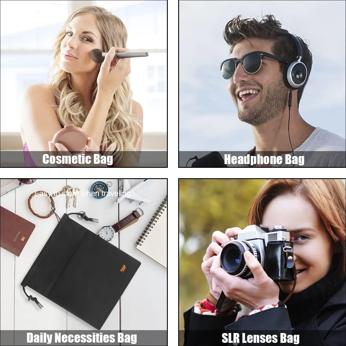 Desing Wish Headphone Storage Bag, 2 Pack Lightweight Headphone Carrying Pouches Headset Case Bag Travel Pouch for Headsets Overhead Headphones Neckband Earbuds (Small Black, Small Grey)