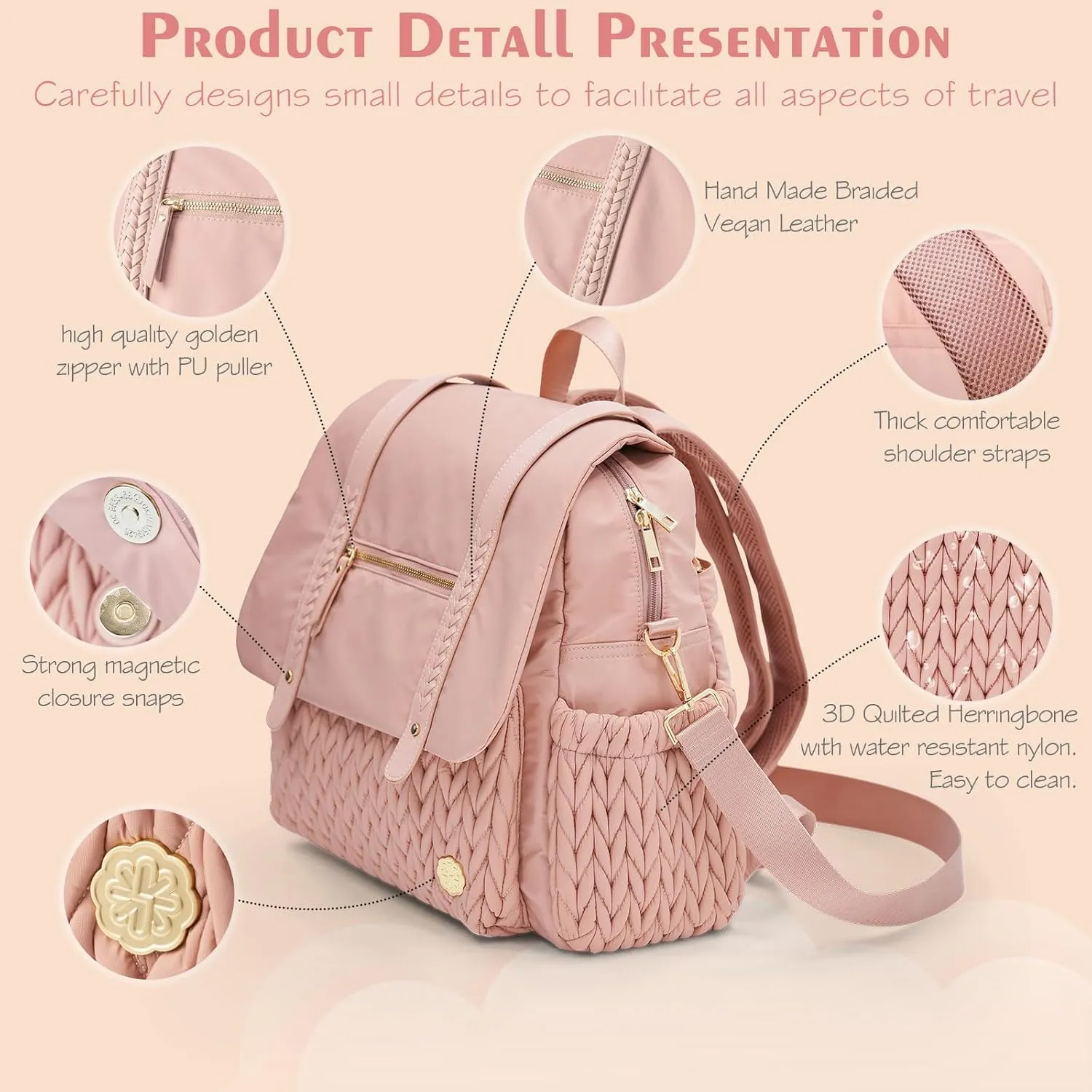 Diaper Bag BackPack Large Capacity Travel Mommy Bag Waterproof and Stylish with Changing Pad Baby Bag for Women and Girls
