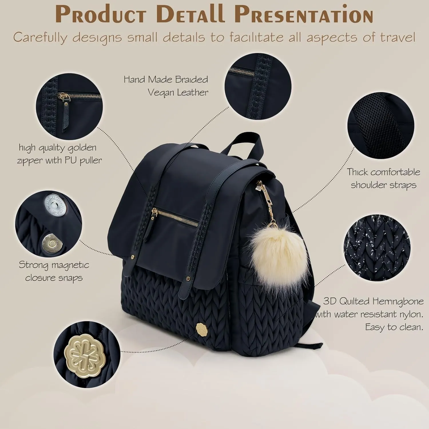 Diaper Bag BackPack Large Capacity Travel Mommy Bag Waterproof and Stylish with Changing Pad Baby Bag for Women and Girls