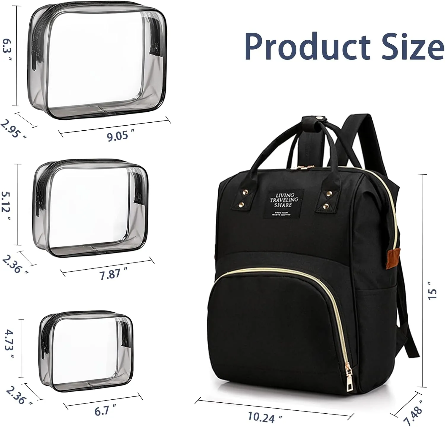 Diaper Bag with Organizing Pouches, Nappy Bags Handbag Multifunction Diaper Bag for Baby Care Travel Backpack Large Capacity Black