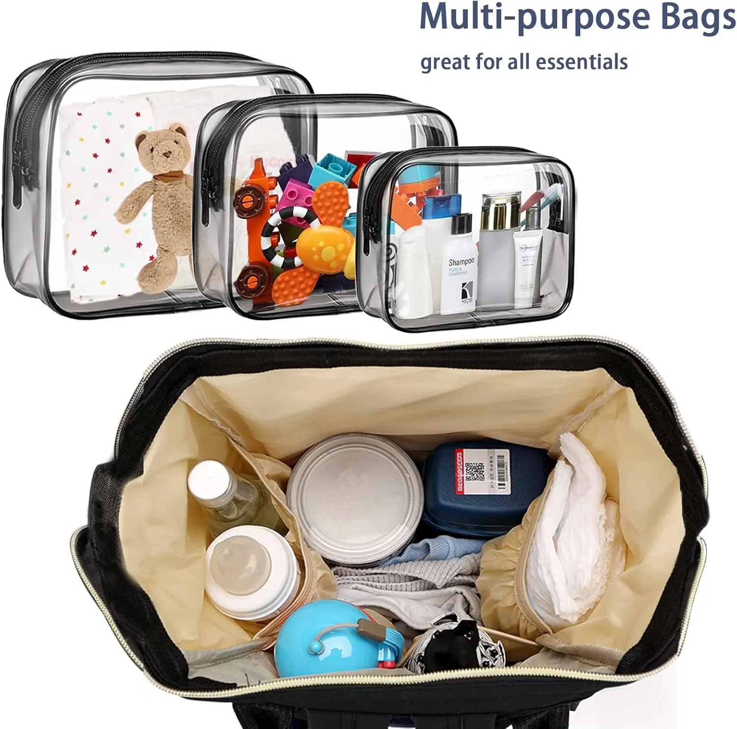 Diaper Bag with Organizing Pouches, Nappy Bags Handbag Multifunction Diaper Bag for Baby Care Travel Backpack Large Capacity Black