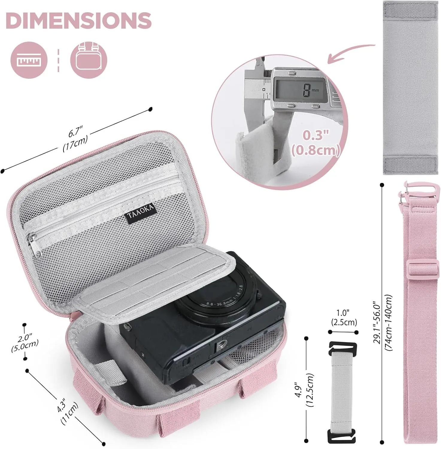 Digital Camera Case, Protective & Lightweight Camera Case with 3 Carrying Ways, Waterproof & Shockproof Small Camera Bag for Power Shot/Sony DSCW800/DSCW830 - Pink