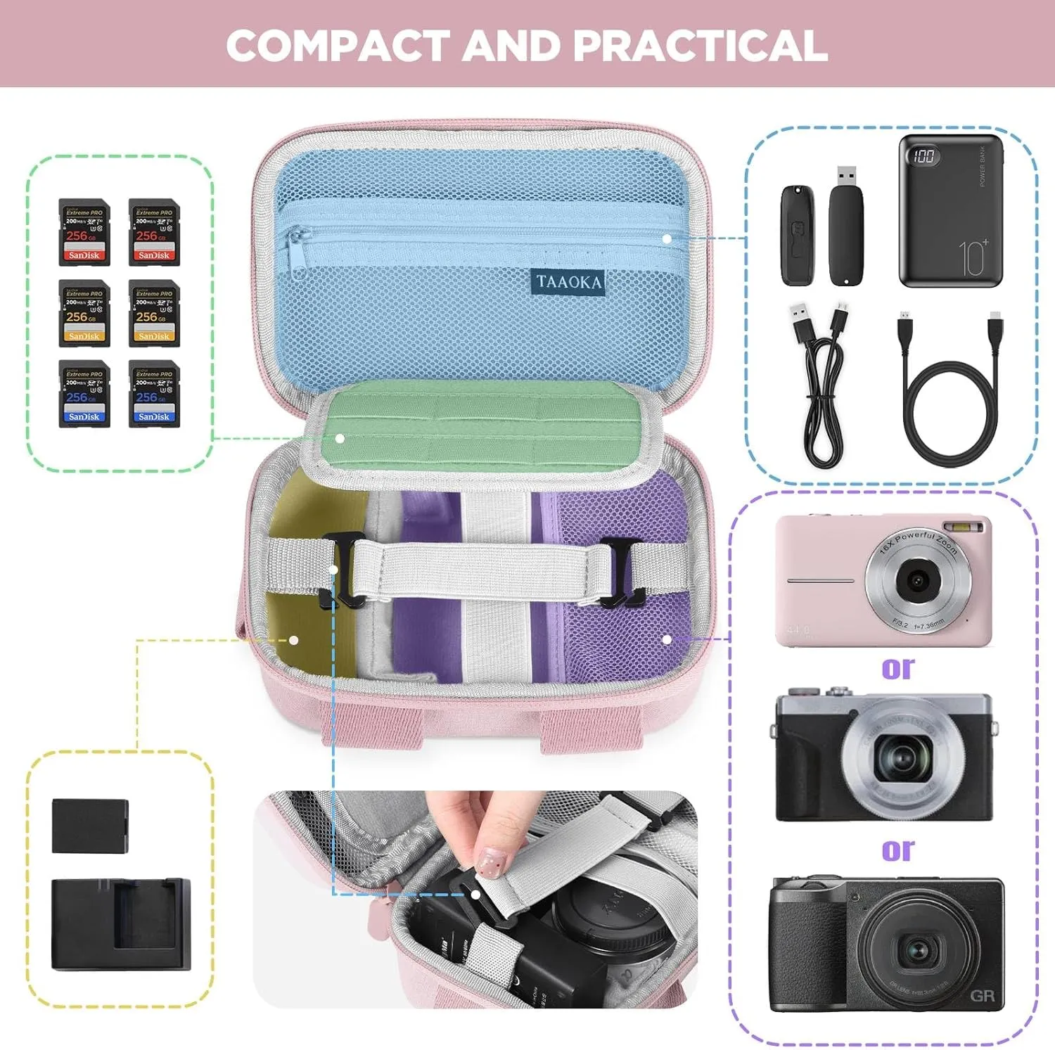 Digital Camera Case, Protective & Lightweight Camera Case with 3 Carrying Ways, Waterproof & Shockproof Small Camera Bag for Power Shot/Sony DSCW800/DSCW830 - Pink