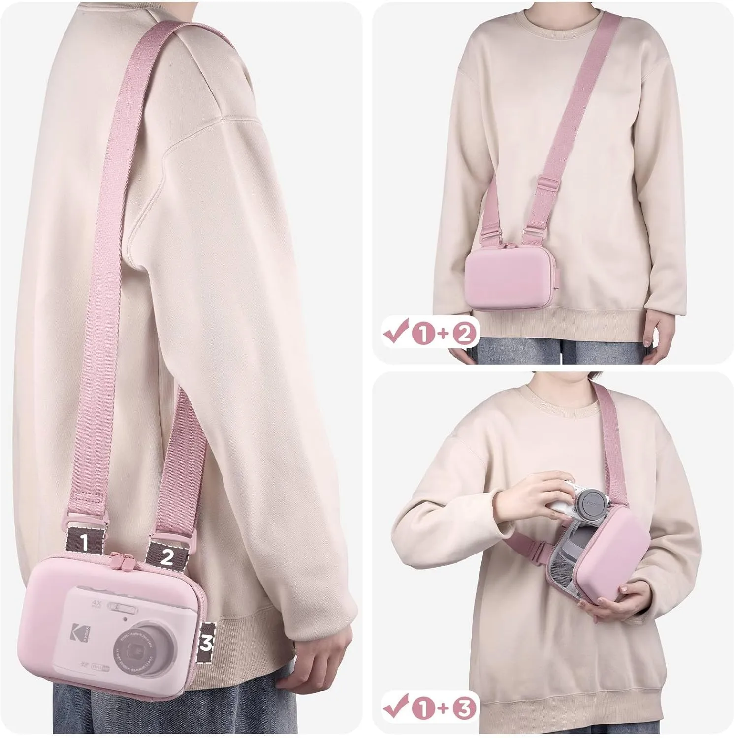 Digital Camera Case, Protective & Lightweight Camera Case with 3 Carrying Ways, Waterproof & Shockproof Small Camera Bag for Power Shot/Sony DSCW800/DSCW830 - Pink