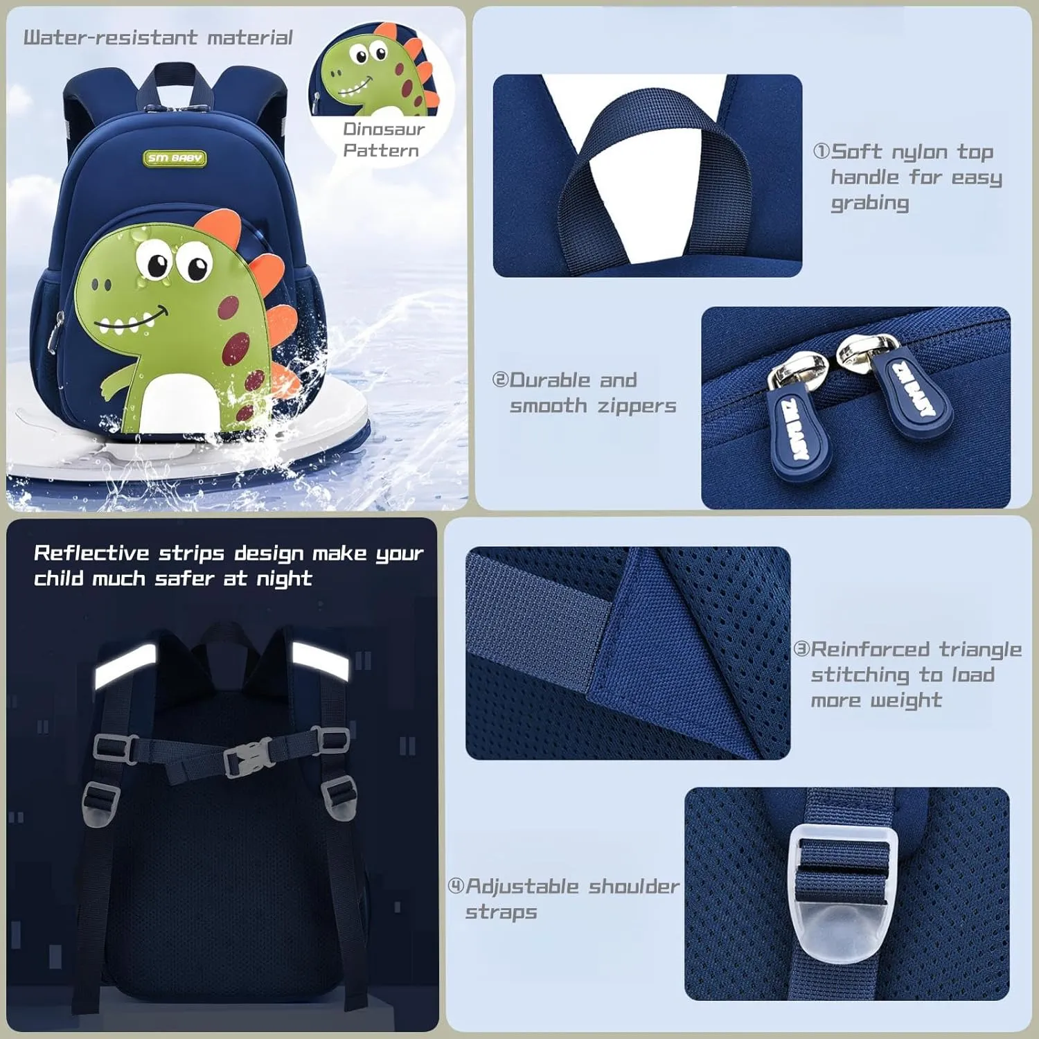Dinosaur Anti-lost Kids Backpack for Kindergarten Preschool Boys with Safety Leash, Lightweight Boys Small Backpack Daycare Bag, A-Dark-blue Red