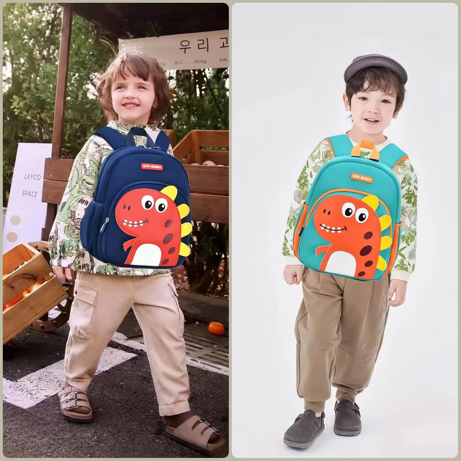 Dinosaur Anti-lost Kids Backpack for Kindergarten Preschool Boys with Safety Leash, Lightweight Boys Small Backpack Daycare Bag, A-Dark-blue Red