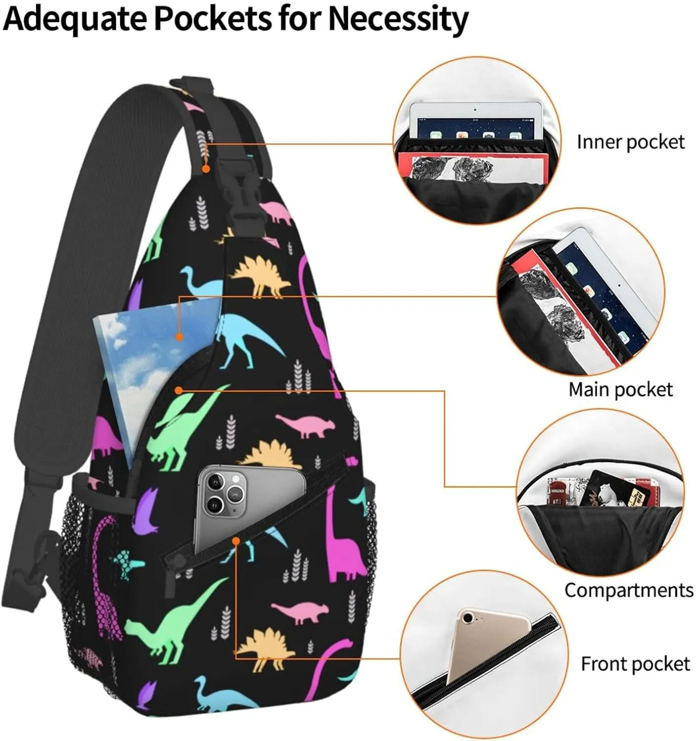 Dinosaur Crossbody Bags Men Cross Chest Bag Women Adjustable Sling Backpack Shoulder Bag