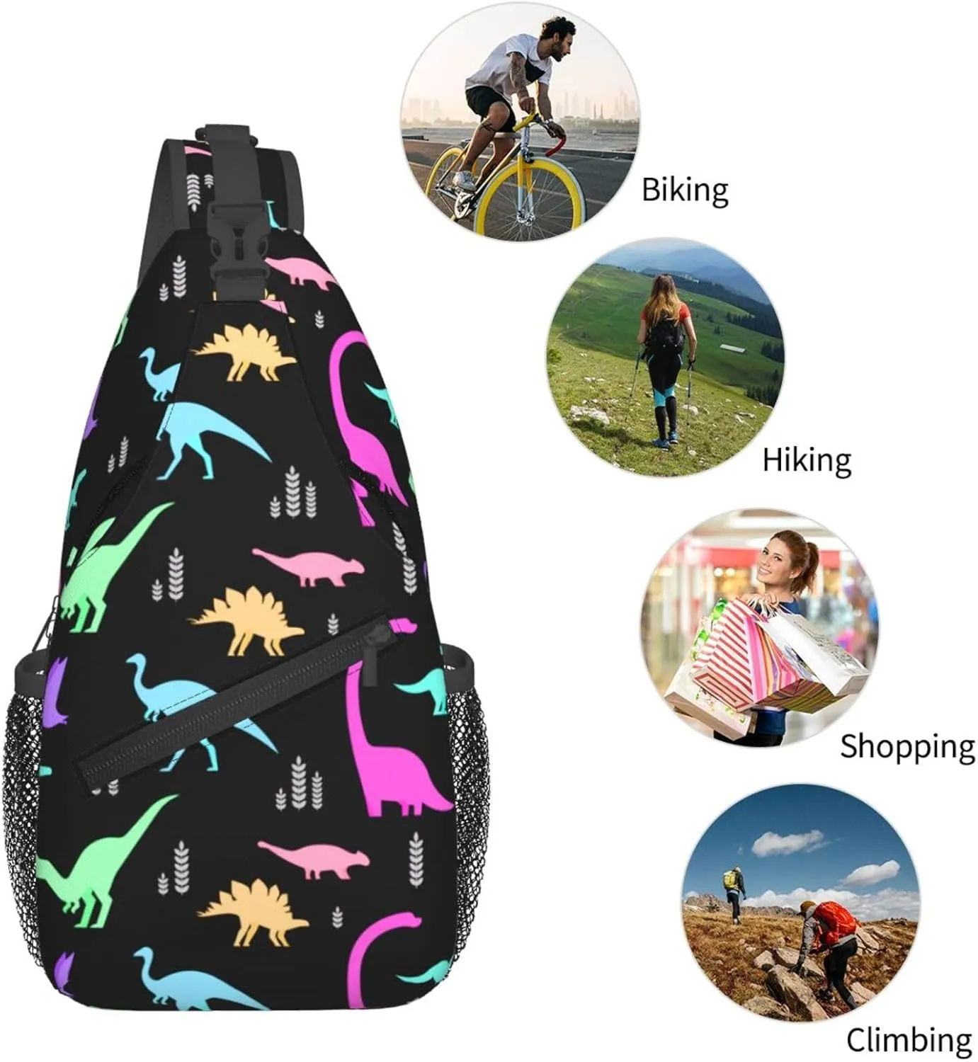 Dinosaur Crossbody Bags Men Cross Chest Bag Women Adjustable Sling Backpack Shoulder Bag