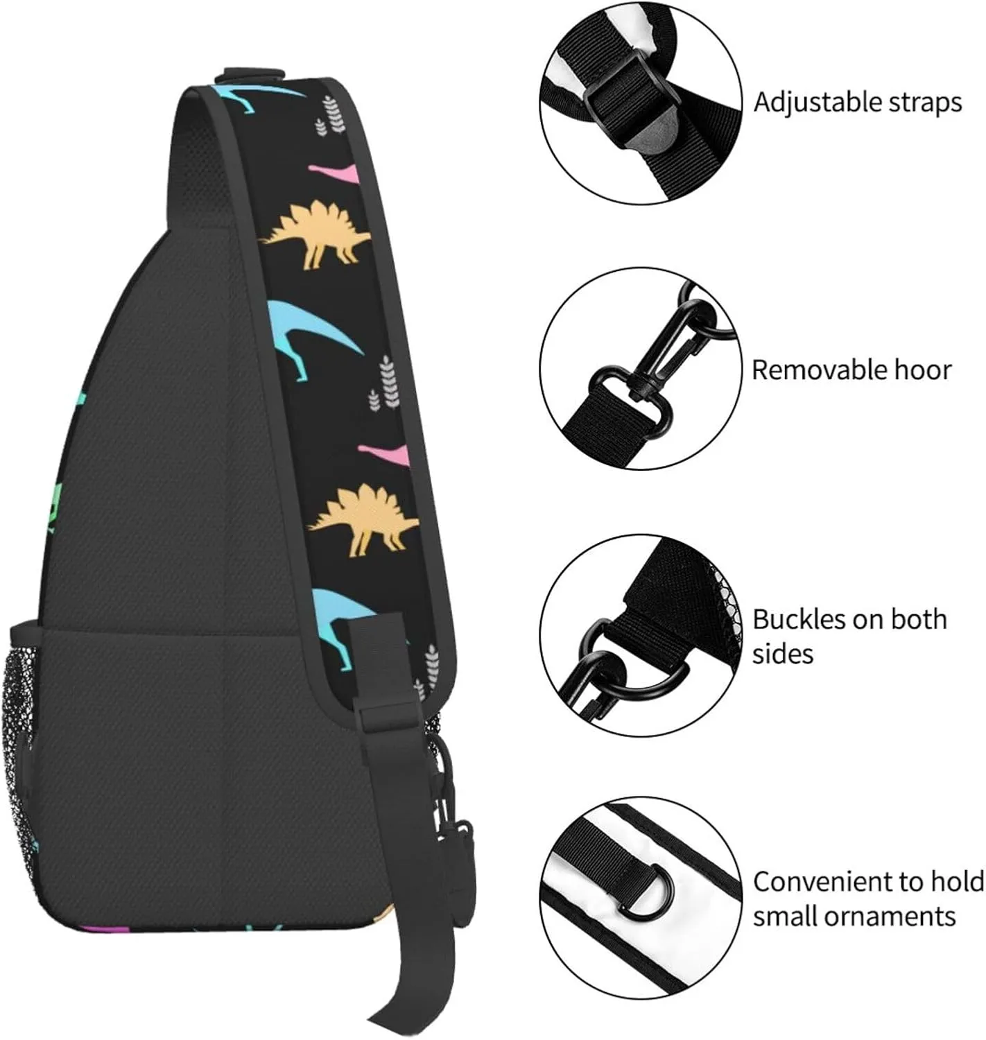Dinosaur Crossbody Bags Men Cross Chest Bag Women Adjustable Sling Backpack Shoulder Bag