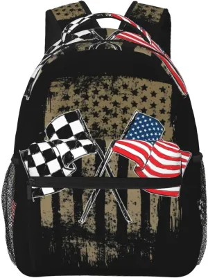 Dirt Track Racing Motocross Stock Car Racing Backpack Casual Pack Bag Laptop Backpack With Side Pocket Front Zipper Pocket Bookpack Travel Daypack Picnic Rucksack