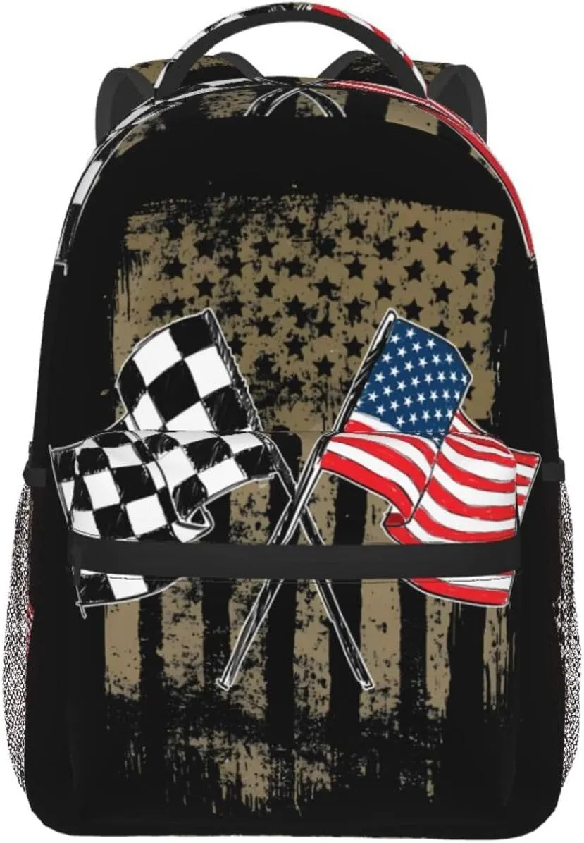 Dirt Track Racing Motocross Stock Car Racing Backpack Casual Pack Bag Laptop Backpack With Side Pocket Front Zipper Pocket Bookpack Travel Daypack Picnic Rucksack