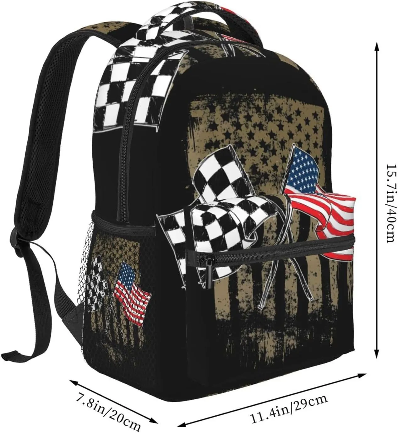 Dirt Track Racing Motocross Stock Car Racing Backpack Casual Pack Bag Laptop Backpack With Side Pocket Front Zipper Pocket Bookpack Travel Daypack Picnic Rucksack