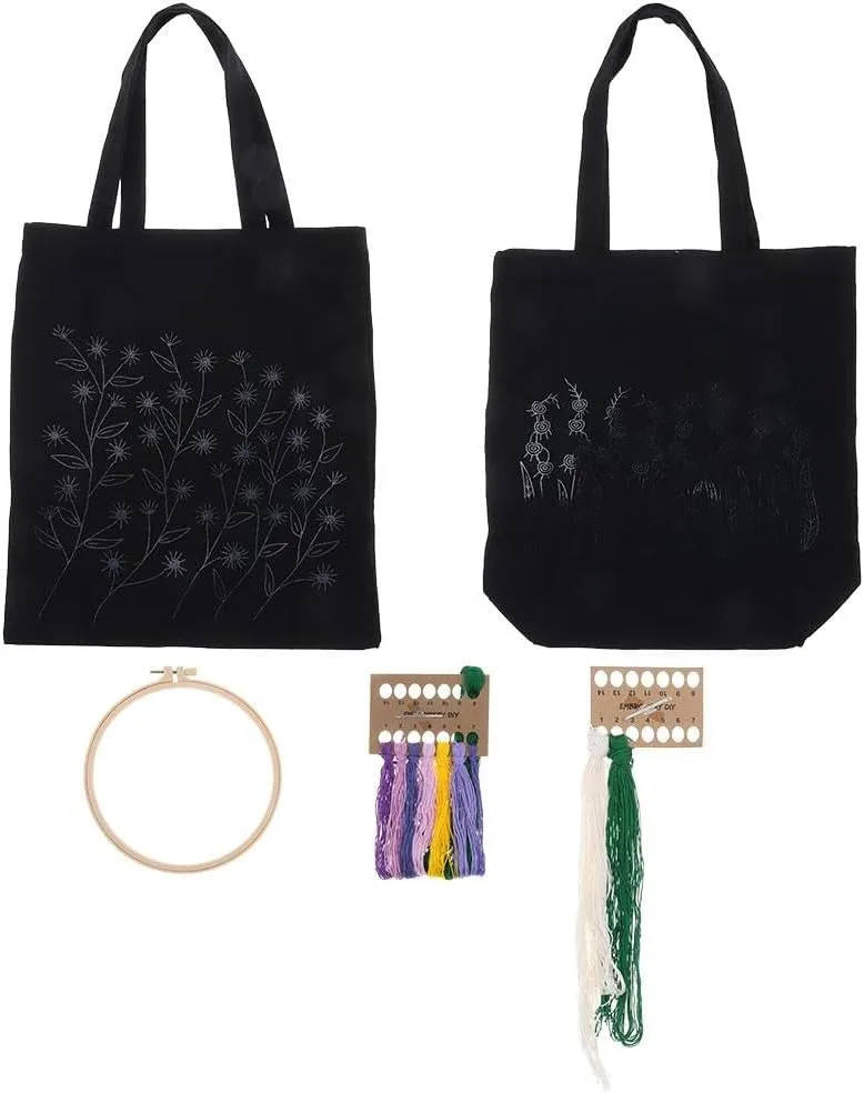 diyhub 2Sets Embroidery Kit Canvas Tote Bag,Personalized Canvas Bag Cross Stitch Kits for Craft Embroidery Skill Techniques Embroidery Kit