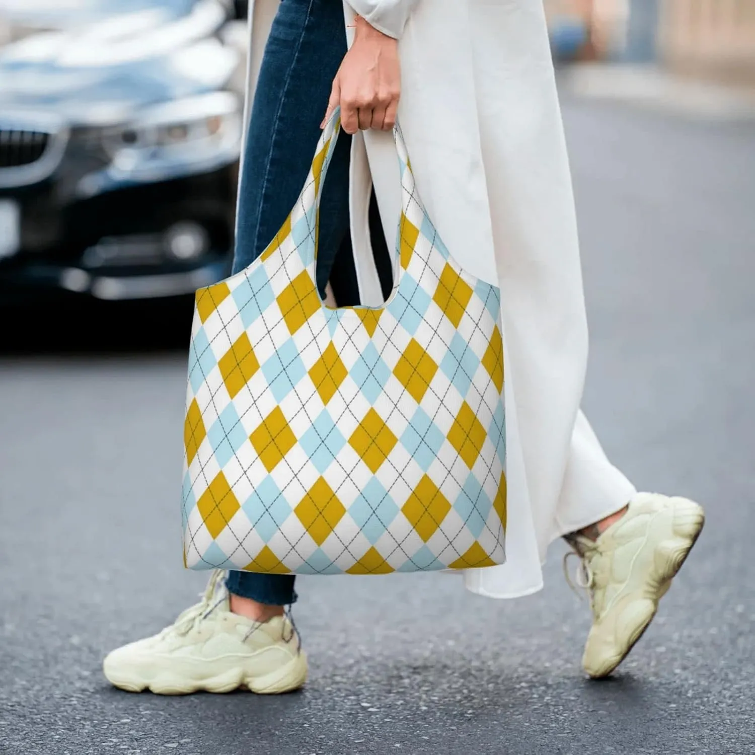 DKJlitter Fashion Canvas Tote Bag, Reusable Grocery Shopping Bag, Large capacity shopping bag Daily Utility Bag