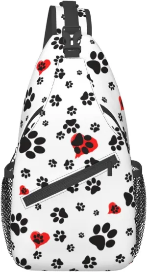 Dog Paws Print Sling Bag Crossbody Backpack For Women Men Hiking Travel Shoulder Pouch Small Daypack Casual One Strap Pack Lightweight Cross Chest Bag
